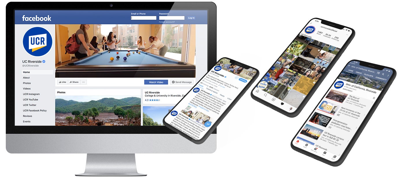 UC Riverside Social Media in multiple devices